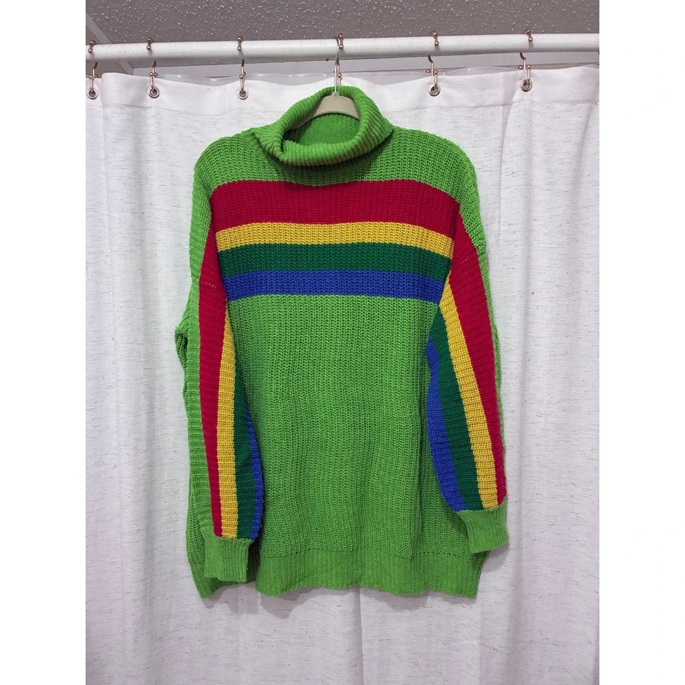 Vintage Unisex Hand Knit Turtleneck Sweater Chunky Knit Oversized Pullover